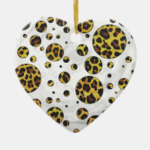 Ornement Cœur En Céramique Pointe Leopard Brown et Jaune