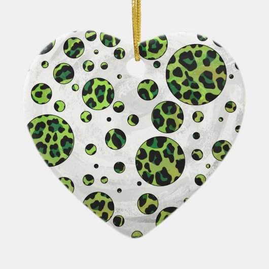 Ornement Cœur En Céramique Polka Dot Leopard noir et vert (Devant)