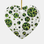 Ornement Cœur En Céramique Polka Dot Leopard noir et vert (Dos)