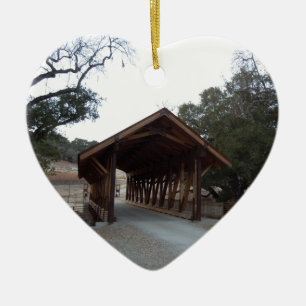 Ornement Cœur En Céramique Pont couvert au ranch de licou, Paso Robles