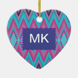 Ornement Cœur En Céramique Pourpre et tribal d'Aqua