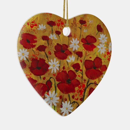 Ornement Cœur En Céramique Pré de pavot, fleurs rouges (Droite)