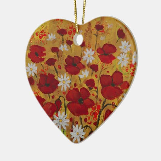Ornement Cœur En Céramique Pré de pavot, fleurs rouges (Gauche)