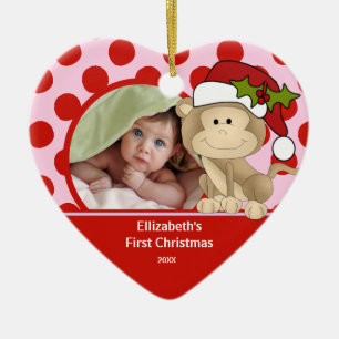 Ornement Cœur En Céramique Premier singe d'ornement de photo de Noël de Babys