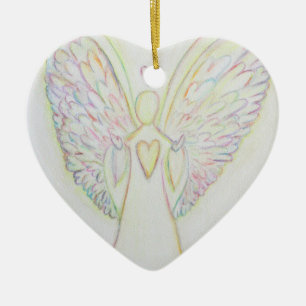 Ornement Cœur En Céramique Rainbow Hearts Angel Art Holiday Ornament