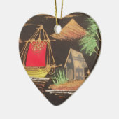 Ornement Cœur En Céramique Red Sailboat Paysage peinture à l'huile Imprimer (Gauche)