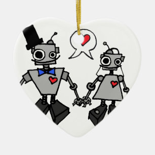 Ornement Cœur En Céramique Robots de mariage