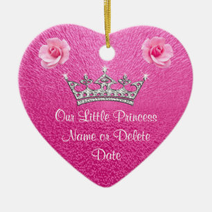 Ornement Cœur En Céramique Rose personnalisé notre petit une princesse