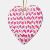 Ornement Cœur En Céramique Rose vif et chevron blanc zèbre (Gauche)