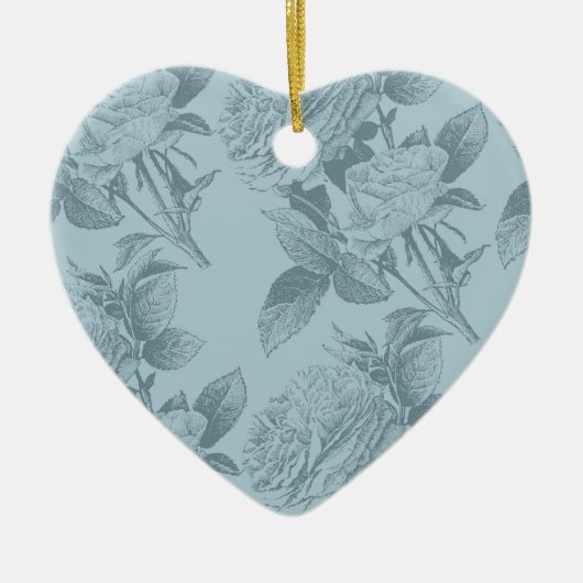 Ornement Cœur En Céramique Roses bleus vintages (Devant)