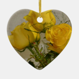 Ornement Cœur En Céramique Roses jaunes