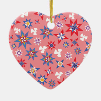 Ornement Cœur En Céramique rouge et bleu d'ange de neige