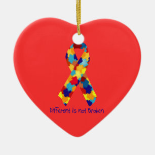 Ornement Cœur En Céramique Ruban de soutien de puzzle de sensibilisation sur