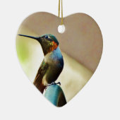 Ornement Cœur En Céramique Ruby perché et petit colibri vert (Droite)