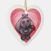 Ornement Cœur En Céramique Saint-Valentin Hippopotame (Droite)