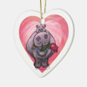 Ornement Cœur En Céramique Saint-Valentin Hippopotame (Gauche)