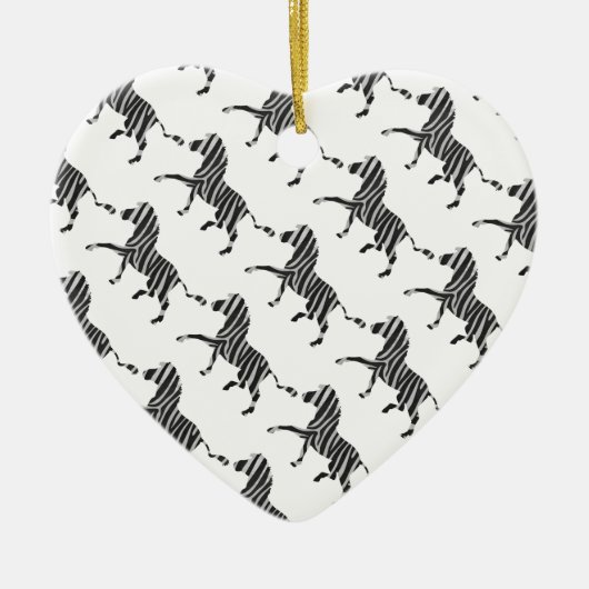 Ornement Cœur En Céramique Silhouette noir et gris clair Zebra (Devant)