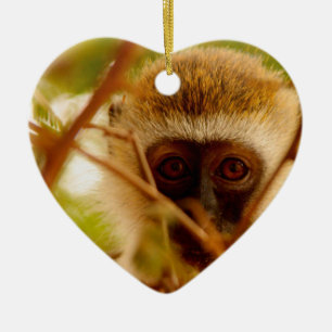 Ornement Cœur En Céramique Singe effronté.