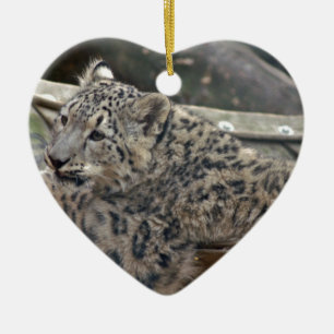 Ornement Cœur En Céramique Snow Leopard