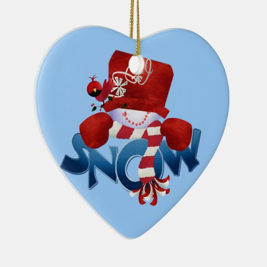 Ornement Cœur En Céramique Snowman et Cardinal 2 Keepsaké Orament (Droite)