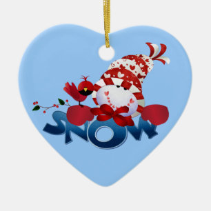 Ornement Cœur En Céramique Snowman et le cardinal Keepsaké