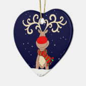 Ornement Cœur En Céramique Soirée de Noël des rennes à nez rouge (Gauche)