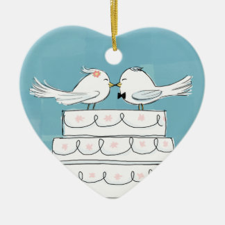 Ornement Cœur En Céramique Souvenir blanc d'oiseaux de jeunes mariés mignons