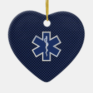Ornement Cœur En Céramique Star of Life Paramedic on Navy Blue Carbon Fiber