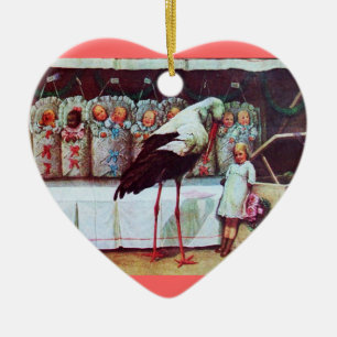 Ornement Cœur En Céramique STORK BÉBÉ GARÇON DOUCHE 3 MONOGRAM Rouge Ruby