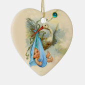 ORNEMENT CŒUR EN CÉRAMIQUE STORK BÉBÉ GARÇON DOUCHE COEUR MONOGRAM BLEU SAPPH (Droite)