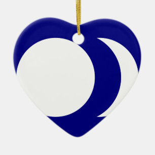 Ornement Cœur En Céramique Sun blanc au sol bleu et lune, drapeau de la Chine