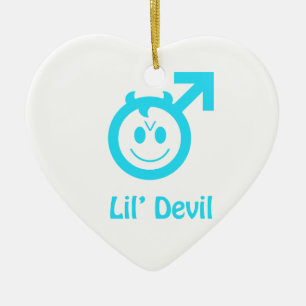 Ornement Cœur En Céramique Symbole mâle de bébé bleu Lil Devil