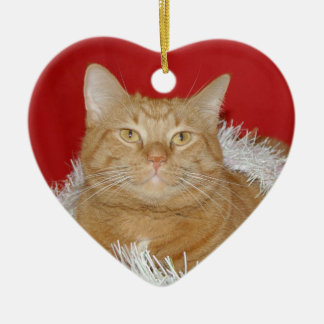 Ornement Cœur En Céramique Tabby orange Noël