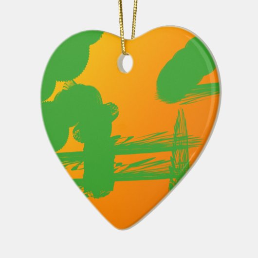 Ornement Cœur En Céramique taches vertes en orange (Gauche)