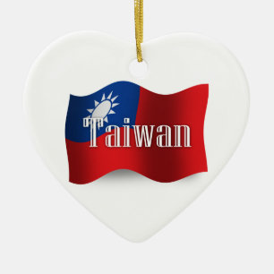 Ornement Cœur En Céramique Taïwan ondulant le drapeau
