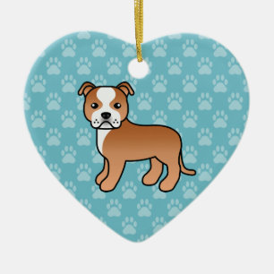 Ornement Cœur En Céramique Terrier Staffordshire Bull Terrier rouge et blanc