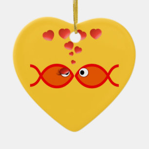 Ornement Cœur En Céramique Valentine chrétien v2 orange