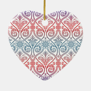 Ornement Cœur En Céramique Vintage Damask Wallpaper - bleu violet rouge
