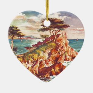 Ornement Cœur En Céramique Vintage Monterey Coastline California Tourisme USA