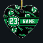 Ornement Cœur En Céramique Volley-ball vert<br><div class="desc">Volleyball Sport Joueur ornement de Noël prêt pour vous à personnaliser. Faites un merveilleux cadeau personnalisé pour votre joueur de volley, entraîneur, ventilateur, etc... ⭐ Ce Produit est 100% Personnalisable. *****Cliquez sur le BOUTON PERSONNALISER pour ajouter, supprimer, déplacer, redimensionner, modifier, tourner, etc... n'importe quel graphique ou texte. 99% de mes...</div>