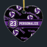 Ornement Cœur En Céramique Volley-ball violet<br><div class="desc">Volleyball Sport Joueur ornement de Noël prêt pour vous à personnaliser. Faites un merveilleux cadeau personnalisé pour votre joueur de volley, entraîneur, ventilateur, etc... ⭐ Ce Produit est 100% Personnalisable. *****Cliquez sur le BOUTON PERSONNALISER pour ajouter, supprimer, déplacer, redimensionner, modifier, tourner, etc... n'importe quel graphique ou texte. 99% de mes...</div>