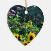 Ornement Cœur En Céramique Vue jardin- tournesol, marguerites, cosmos (Droite)