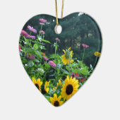 Ornement Cœur En Céramique Vue jardin- tournesol, marguerites, cosmos (Gauche)