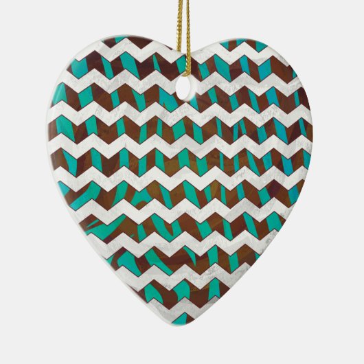Ornement Cœur En Céramique Zebra Chevron Impression Brown et Turquoise (Droite)