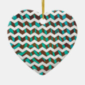 Ornement Cœur En Céramique Zebra Chevron Impression Brown et Turquoise (Devant)