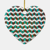 Ornement Cœur En Céramique Zebra Chevron Impression Brown et Turquoise (Dos)
