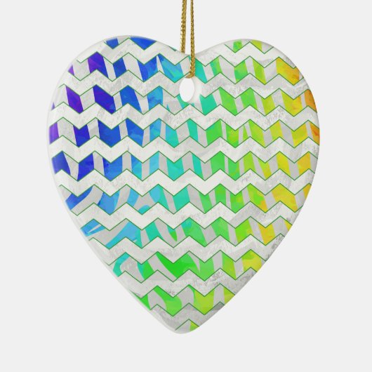 Ornement Cœur En Céramique Zebra Chevron Rainbow et White Print (Droite)