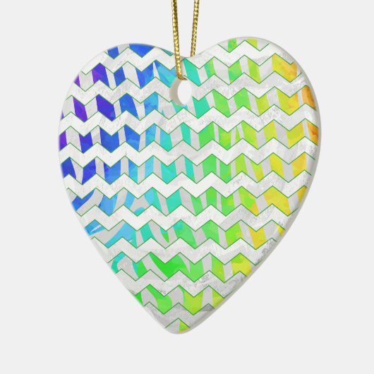 Ornement Cœur En Céramique Zebra Chevron Rainbow et White Print (Gauche)
