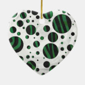 Ornement Cœur En Céramique Zebra noir et vert Polka point (Dos)