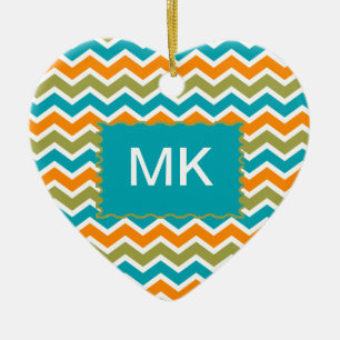 Ornement Cœur En Céramique Zigzag tribal vibrant de paon